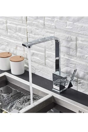 Kare Kuğu Mutfak Eviye Bataryası Krom Tek Kollu Mix Sıcak Soğuk Paslanmaz Çelik 33 cm