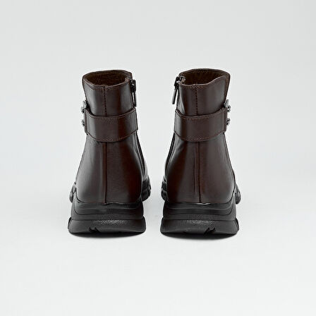 Hakiki Deri Fermuarlı Kadın Bot 