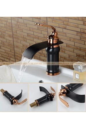 Banyo Lavabo Bataryası Yeni Model Siyah/rose Şelale Yeni 5 Yıl Garantili