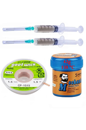 MECHANC Krem Lehim Solder Paste 138°C  42G Lehim Toplama CP-1515 Emme Teli 1,5mm Set