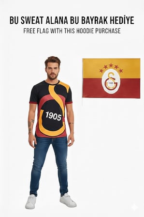 Galatasaray Lisanslı Unisex Siyah Arma T-Shirt BAYRAK Hediyeli