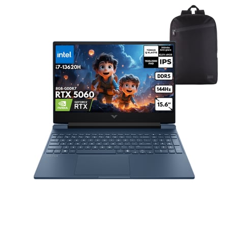 HP Victus 15-FA2038NT i7-13620H 32-GBDDR5 1 TBSSD RTX5060 (8GB-GDDR7) 15.6" 144Hz IPS FHD Windows 10 Home + QB Sırt Çantası C39D5EAQB61