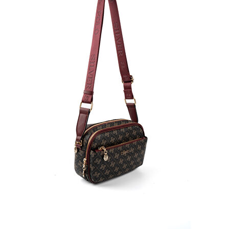 Silver Polo  Kadın Çapraz Çanta 1162-48442 SILVER POLO ÇAPRAZ BAYAN ÇANTASI M178 KAHVE SARI-MAT BORDO