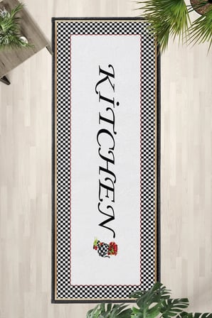 Süslü Kitchen Siyah Mutfak Tezgah Önü Yıkanabilir Dijital Baskılı Halı