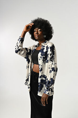 KADIN KARIŞIK DESENLİ OVERSİZE GÖMLEK