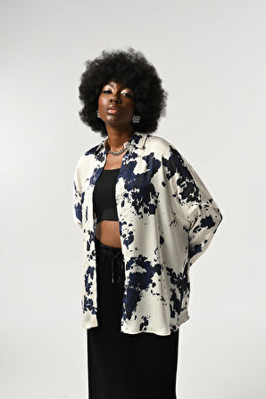 KADIN KARIŞIK DESENLİ OVERSİZE GÖMLEK