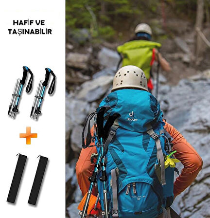 ShopFast 2li Katlanabilir Yürüyüş Batonu Kayak Batonu Hafif  Alüminyum Trekking Tırmanma Baston Kamp