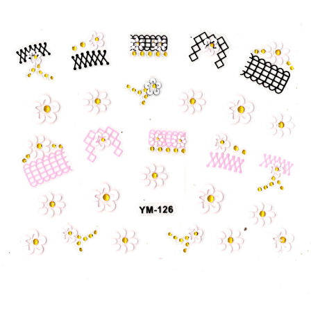 Tırnak Sticker, Tırnak Süsleme, Nail Art (ym-126) - 6X5 cm - Kare Desen Papatya