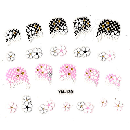 Tırnak Sticker, Tırnak Süsleme, Nail Art (ym-130) - 6X5 cm - İkili Kalpli Çiçek