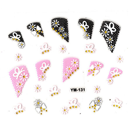 Tırnak Sticker, Tırnak Süsleme, Nail Art (ym-131) - 6X5 cm - Kelebek Papatya