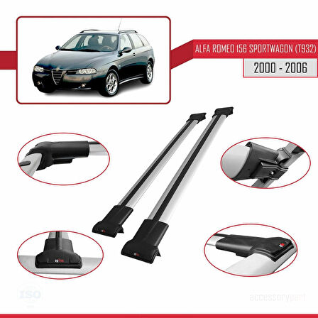 Alfa Romeo 156 (T932) SW 2000-2006 Arası ile Uyumlu FLY Model Ara Atkı Tavan Barı Gri 2 Adet
