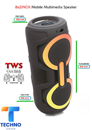 Bluetooth Özellikli Ses Bombası 8x2 Inch Rgb Işıklı Speaker (KLN-220)