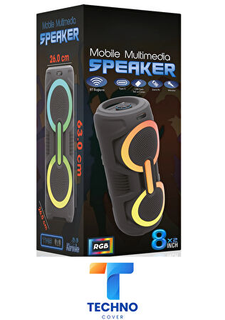 Bluetooth Özellikli Ses Bombası 8x2 Inch Rgb Işıklı Speaker (KLN-220)