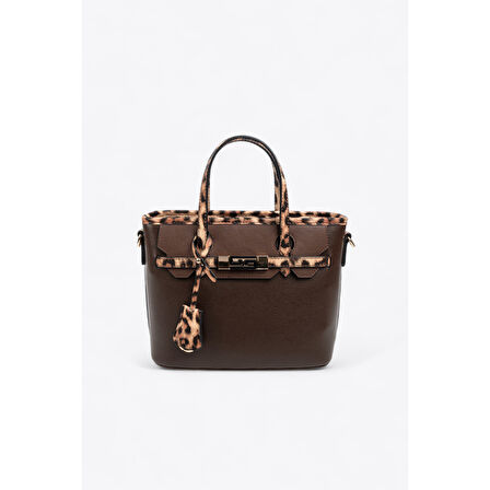 Silver Polo  Kadın Omuz Çantası 1185-48467 SILVER POLO BAYAN ÇANTASI M105 KAHVE-MAT LEOPAR TABA