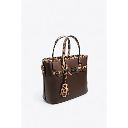 Silver Polo  Kadın Omuz Çantası 1185-48467 SILVER POLO BAYAN ÇANTASI M105 KAHVE-MAT LEOPAR TABA