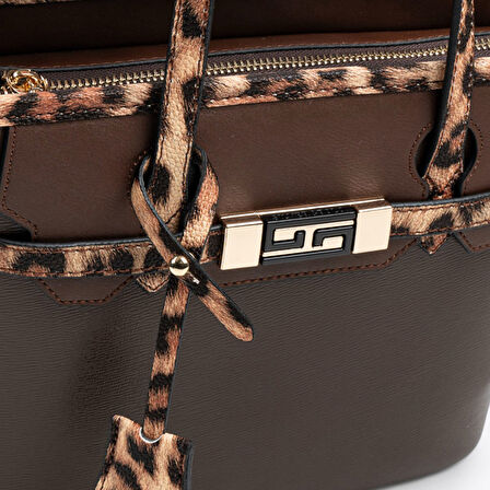 Silver Polo  Kadın Omuz Çantası 1185-48467 SILVER POLO BAYAN ÇANTASI M105 KAHVE-MAT LEOPAR TABA