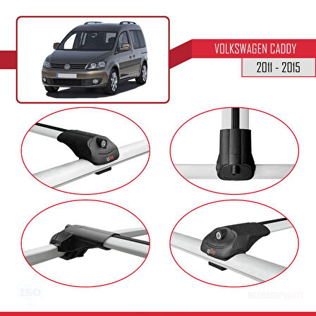 Volkswagen Caddy 3 (2K) 2011-2015 Arası ile Uyumlu ACE-1 Ara Atkı Tavan Barı Gri 2 Adet