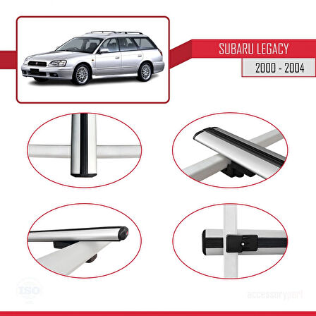 Subaru Legacy 3 (BE) 2000-2004 Arası ile Uyumlu BASIC Model Ara Atkı Tavan Barı Gri 2 Adet