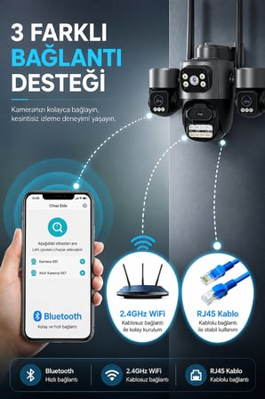 ICS-331 3 Kameralı Akıllı Dış Mekan PTZ WiFi Güvenlik Kamerası 3MP ICSee AI İnsan Takip Çift Yönlü Ses