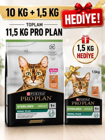 Pro Plan Sterilised Renal Plus Somonlu Kısır Kedi Maması 10 kg + 1,5 kg Hediye