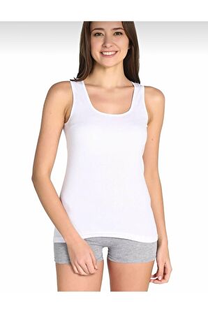 BLUES MODA Özel Üretim %100 Pamuk Kadın  Geniş Askı Beyaz Atlet 6'LI