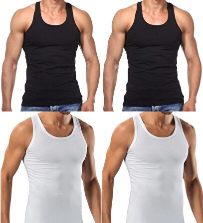 4 Adet Erkek Slim Fit Dar Kalıp Likralı Penye Sporcu Atleti(Rambo Atleti)