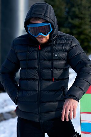 River Club Erkek  Polarlı Su Ve Rüzgar Geçirmez Kapüşonlu Kışlık Şişme Mont M-220