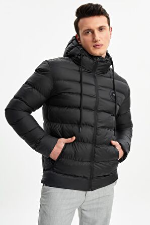 River Club Erkek  Polarlı Su Ve Rüzgar Geçirmez Kapüşonlu Kışlık Şişme Mont M-220