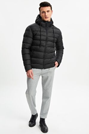 River Club Erkek  Polarlı Su Ve Rüzgar Geçirmez Kapüşonlu Kışlık Şişme Mont M-220