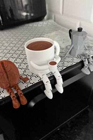Kahve Temalı Biblo Seti 3 Adet – Moka Pot, Kahve Çekirdeği Ve Fincan Masaüstü Süs