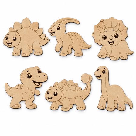 6’lı Dinozor Ahşap Boyama Seti 17 cm – 6 Renk Boya ve Fırça Dahil