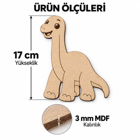 6’lı Dinozor Ahşap Boyama Seti 17 cm – 6 Renk Boya ve Fırça Dahil