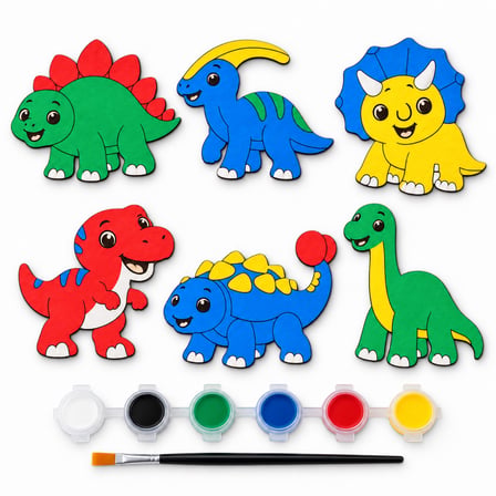 6’lı Dinozor Ahşap Boyama Seti 17 cm – 6 Renk Boya ve Fırça Dahil