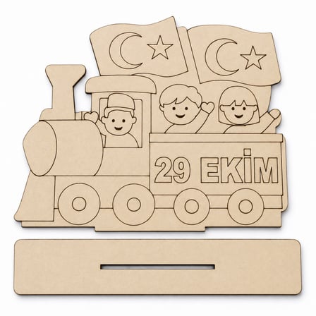 29 Ekim Cumhuriyet Bayramı MDF Boyama Treni Standlı 20 x 17 cm – Boya Hariç