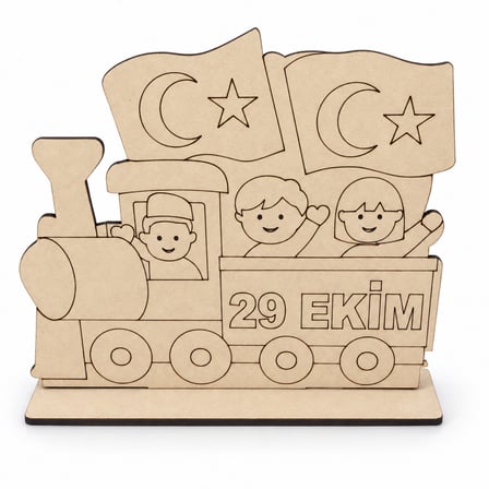 29 Ekim Cumhuriyet Bayramı MDF Boyama Treni Standlı 20 x 17 cm – Boya Hariç