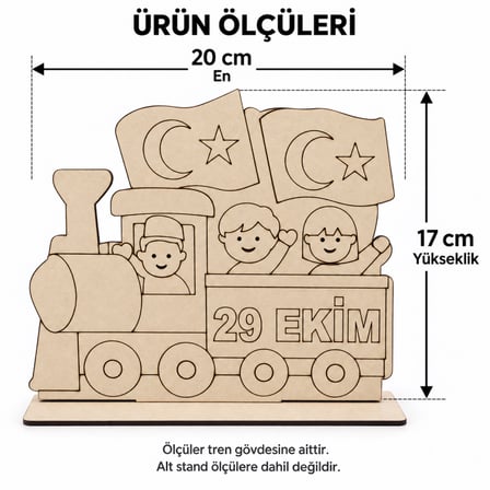 29 Ekim Cumhuriyet Bayramı MDF Boyama Treni Standlı 20 x 17 cm – Boya Hariç