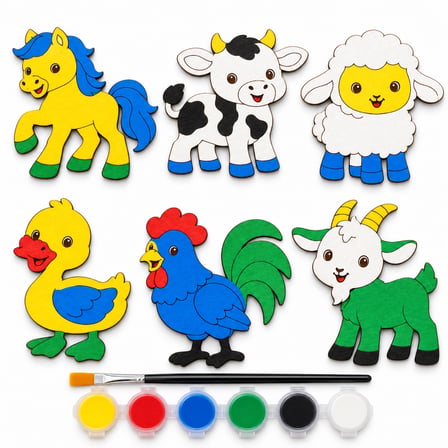 Yazma     6’lı Çiftlik Hayvanları MDF Boyama Seti 17 cm – 6 Renk Boya ve Fırça Dahil