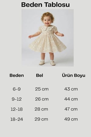  Bebek Krem Payet İşlemeli Bebe Yaka Dantelli Prenses Elbise