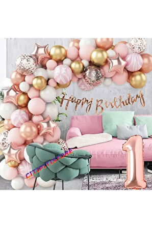 Çıtıpıtıstore Rose Gold Lu 1 Yaş Doğum Günü Balon Zincir Set
