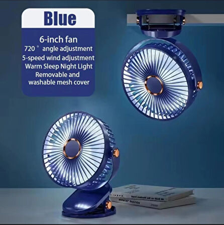 Yüksek Performanslı Pratik Taşınabilir Şarjlı Işıklı 5 Kademeli Masaüstü Fan VNT-02