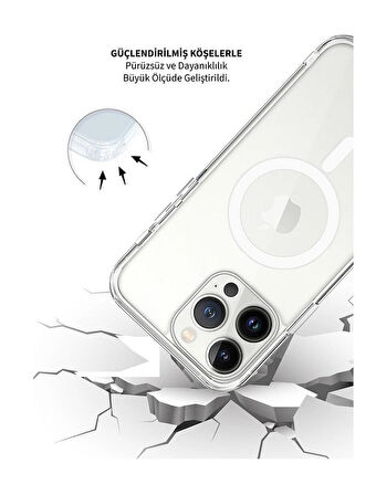 iPhone 14 Pro için Kılıf Kamera Korumalı Magsafe Wireless Şarj Özellikli Şeffaf Kılıf