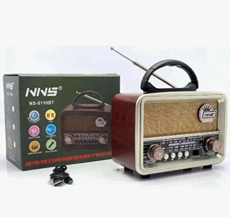NNS Ns-8110 Nostaljik Radyo Usb / Tf Kart / Fm Retro Taşınabilir Bluetooth Hoparlör