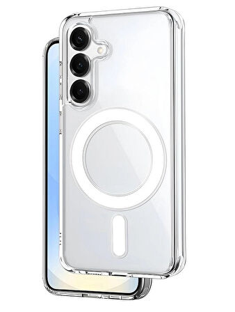 Samsung S24 FE için Kılıf Kamera Korumalı Magsafe Wireless Şarj Özellikli Şeffaf Kılıf