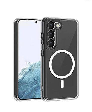 Samsung S25 için Kılıf Kamera Korumalı Magsafe Wireless Şarj Özellikli Şeffaf Kılıf