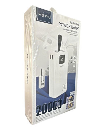 Hepu HP979 Dahili Çoklu Kablolu 20000 mAh Powerbank BEYAZ