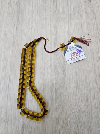 Omari İmzalı Sertifikalı Alman Faturan Sıkma Kehribar Tesbih 13x9 mm Teker Kesim