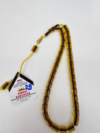 Omari İmzalı Sertifikalı Alman Faturan Sıkma Kehribar Tesbih 9x12 mm Teker Kesim