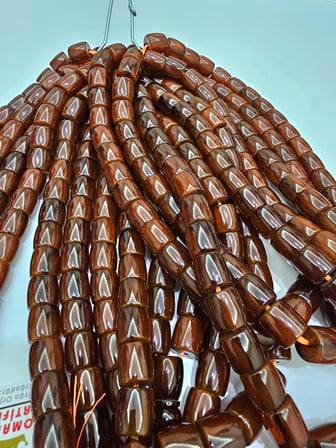 Omari İmzalı Sertifikalı Alman Faturan Sıkma Kehribar Tesbih 13x13 mm Teker Kesim