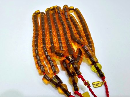 Omari İmzalı Sertifikalı Alman Faturan Sıkma Kehribar Tesbih 11x7,5 mm Teker Kesim