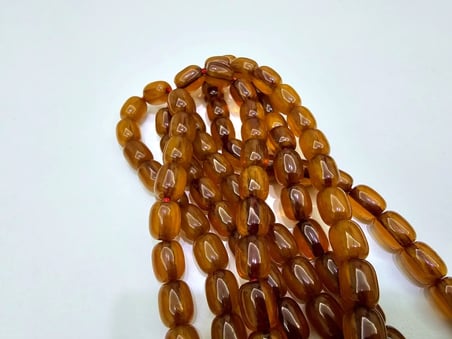 Omari İmzalı Sertifikalı Alman Faturan Sıkma Kehribar Tesbih 9 x 10,7 mm Fıçı Kesim